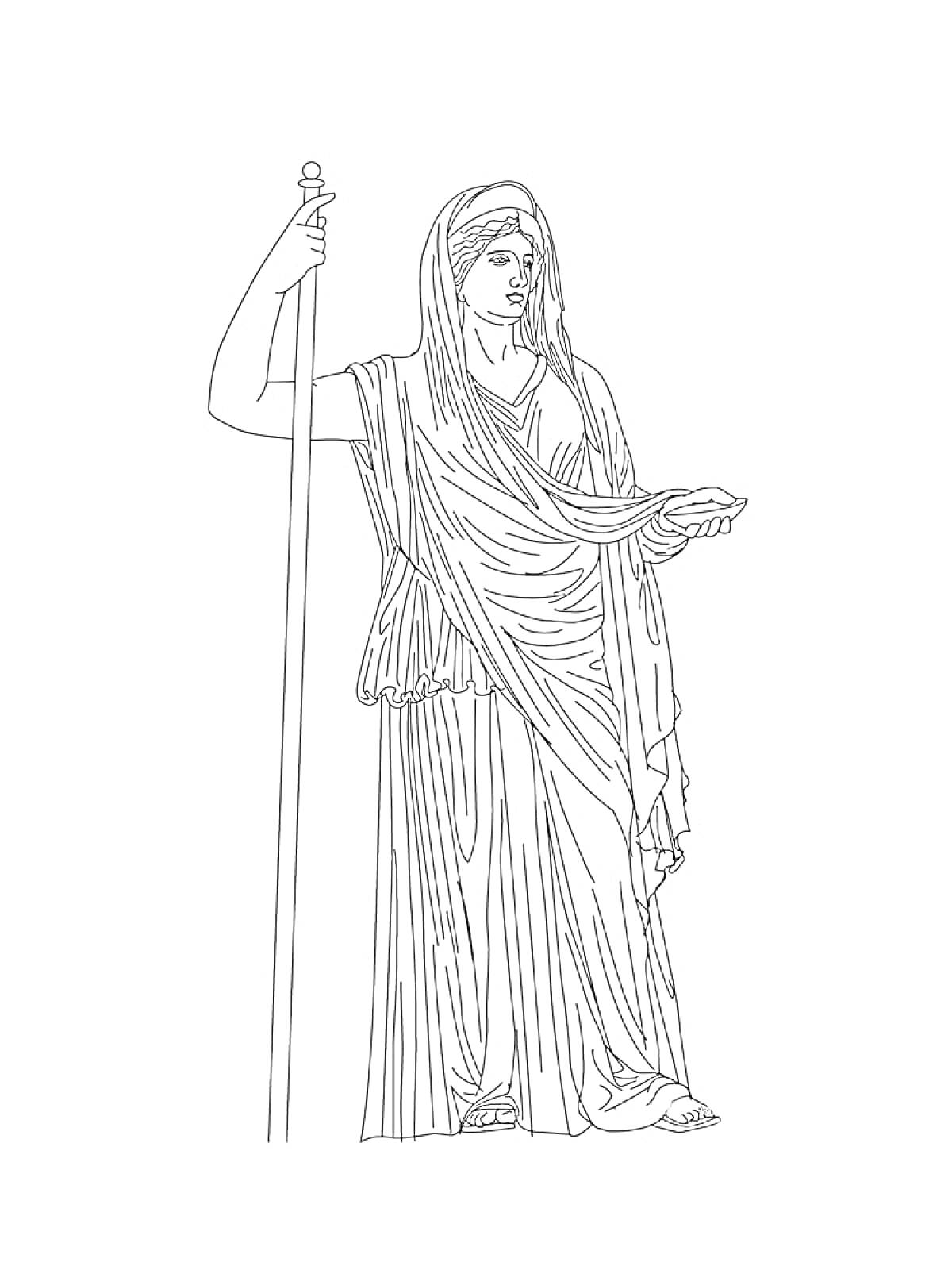 Богиня древней Греции с посохом и чашей