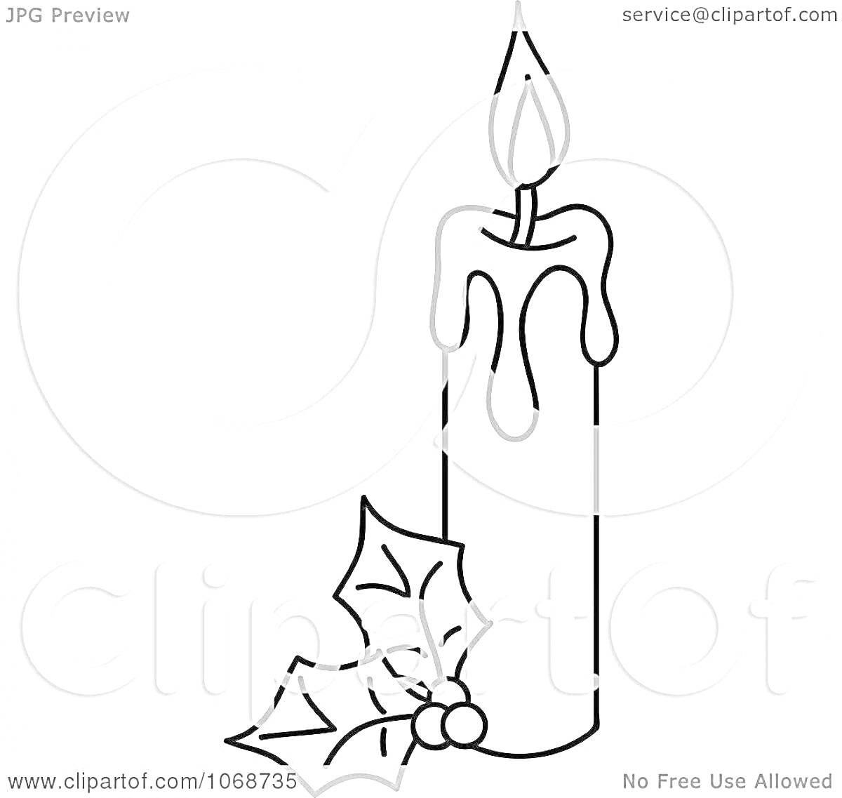 Раскраска Свеча с пламенем и омелой
