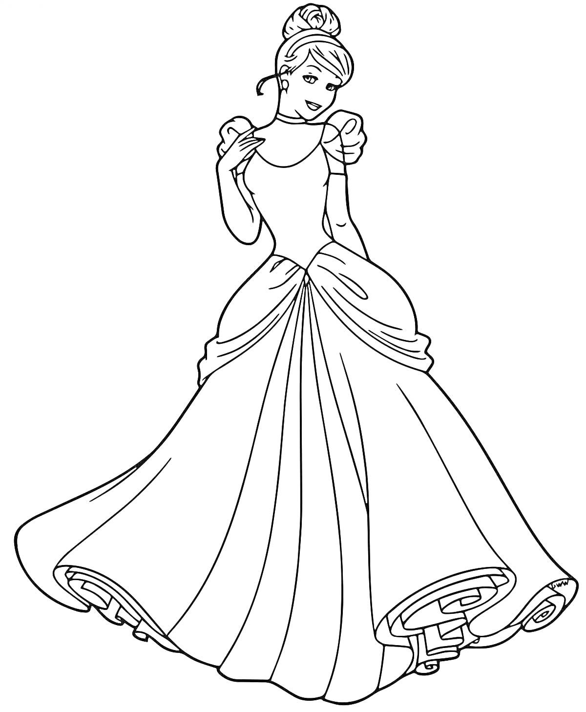 Раскраска Золушка в длинном платье