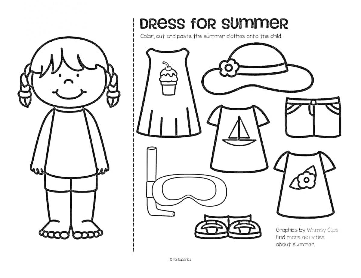 Dress for Summer (Платье для лета) Элементы: девочка, платье с мороженым, шляпа с цветком, шорты, маска для плавания, майка с пирамидой, сандалии