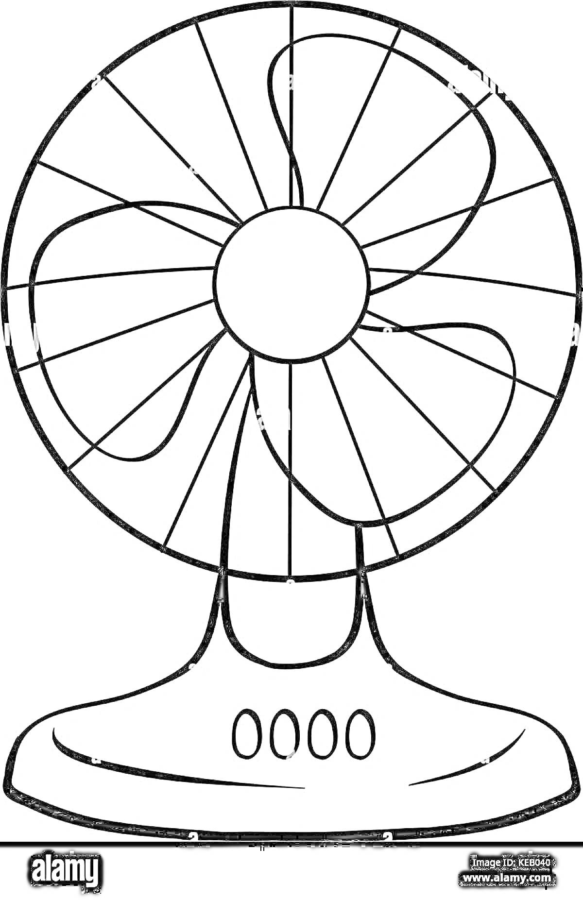 Раскраска Вентилятор с кнопками на подставке и пятью лопастями