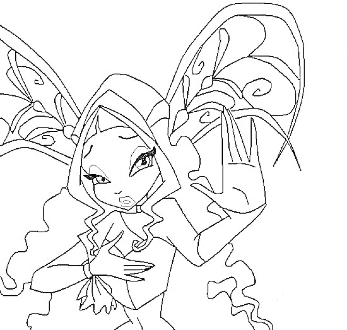 Раскраска Лейла из Винкс с крыльями в образе волшебницы