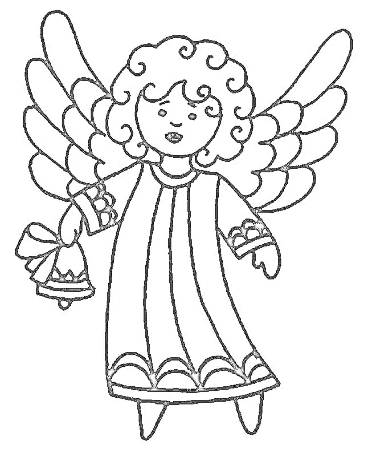 Ангел с колокольчиком, с крыльями, в длинном платье