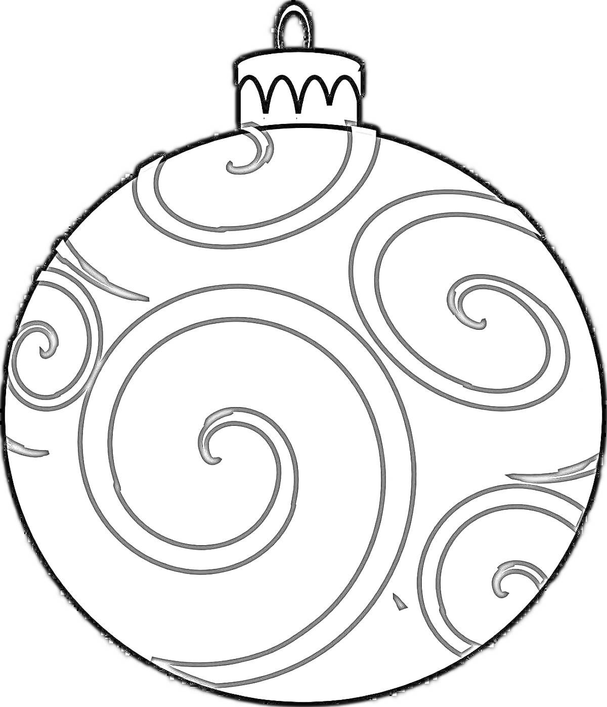 Раскраска новогодний шар с завитками и узорами