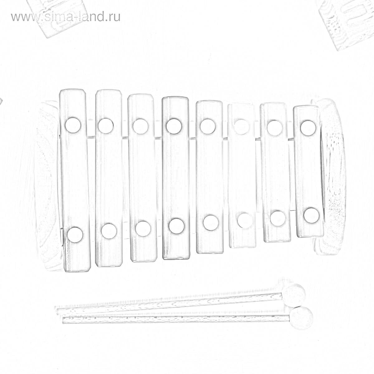 Раскраска Металлофон с палочками и кубиками