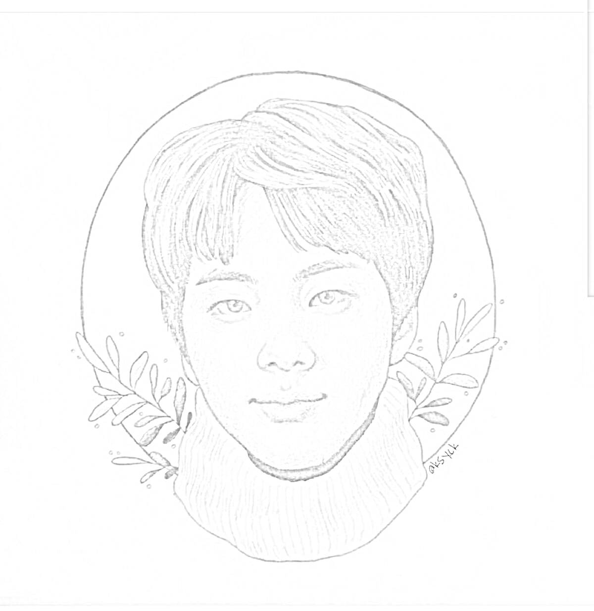 Раскраска Портрет человека в свитере с листьями на фоне