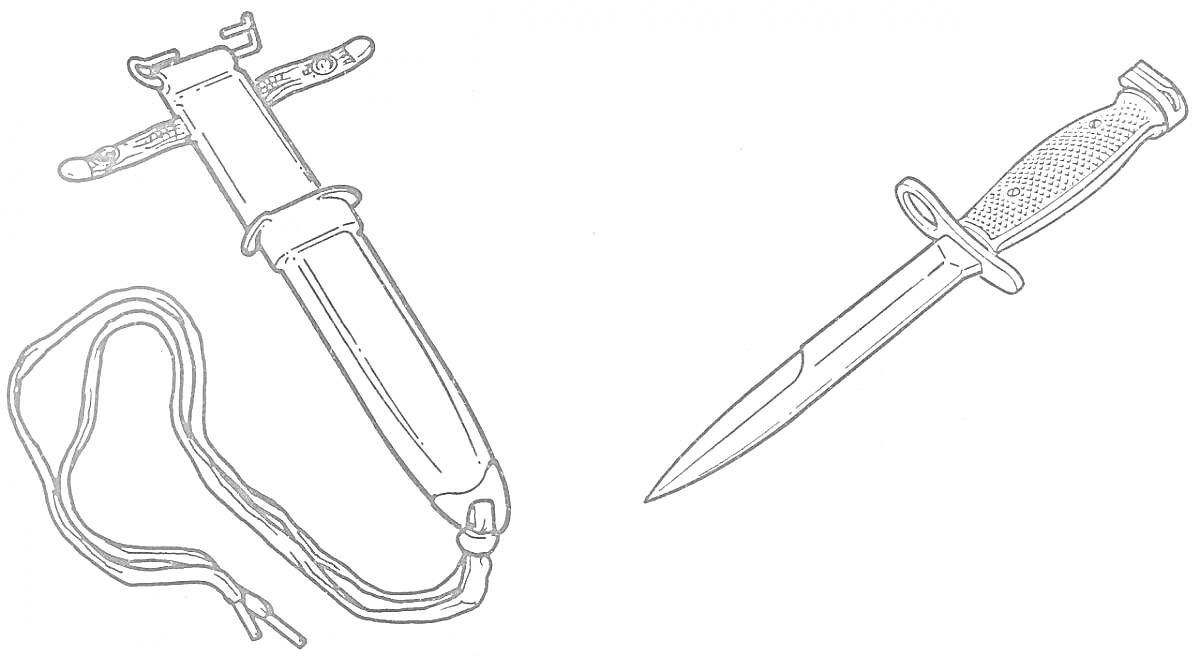 На раскраске изображено: Ножны, Нож, Оружие, Клинок, Ручка