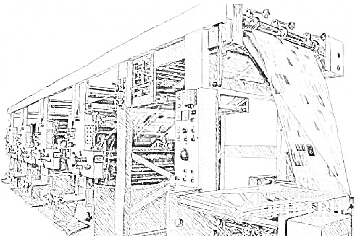 Раскраска Печатная машина с работающим печатным процессом