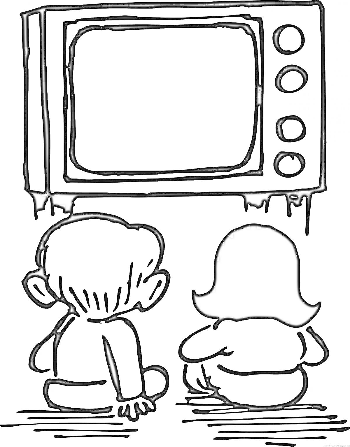 Раскраска Дети смотрят телевизор