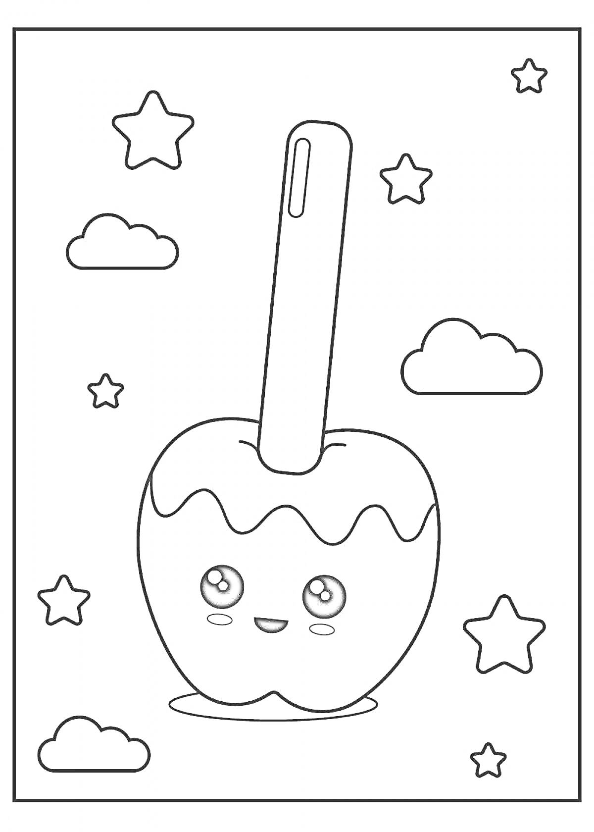На раскраске изображено: Палочка, Посыпка, Звезды, Облака, Конфеты, Для детей, 3 года, 4 года