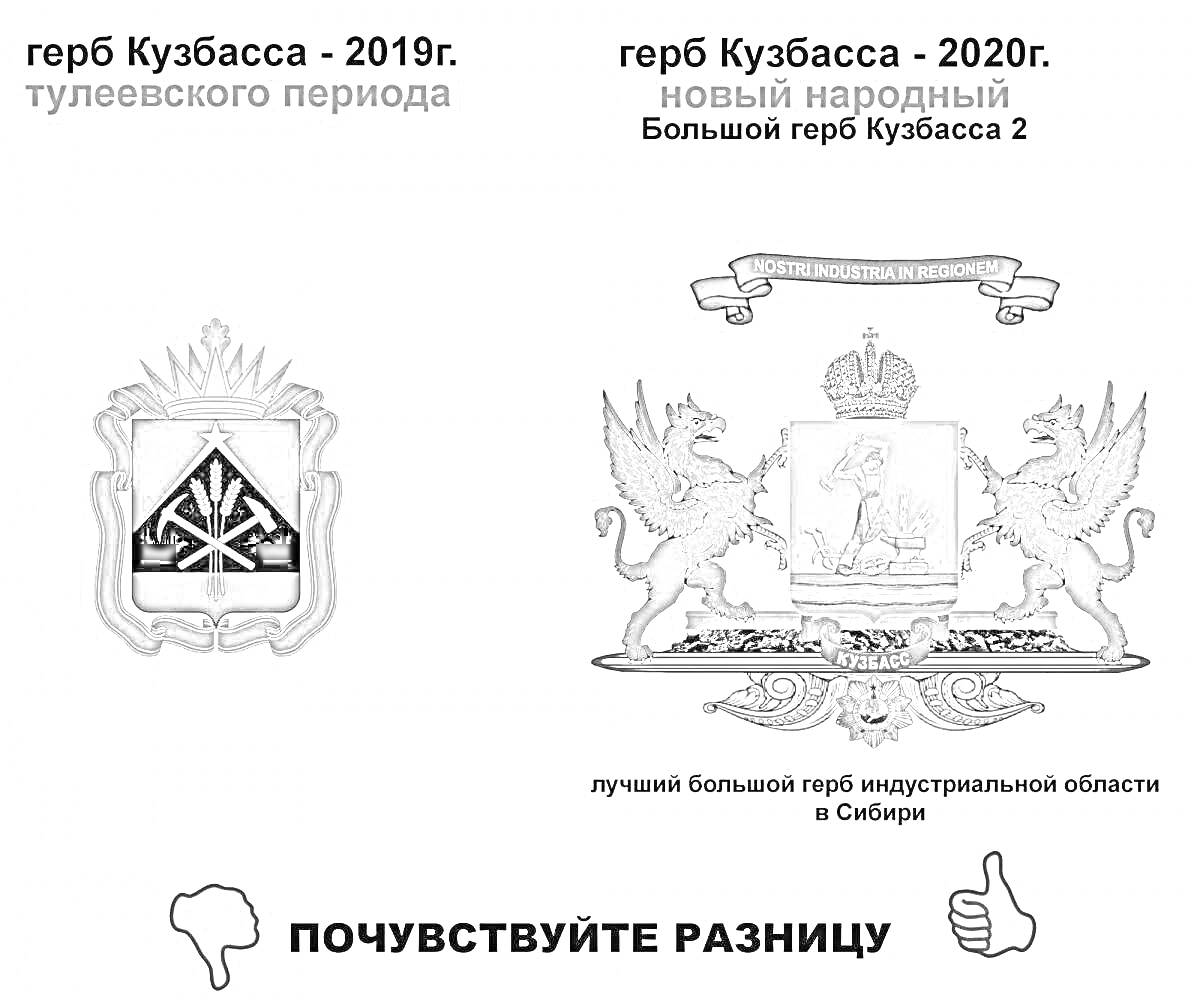 На раскраске изображено: Кузбасс, 2019, 2020, Сибирь, Сравнение, Символика, Региональный герб