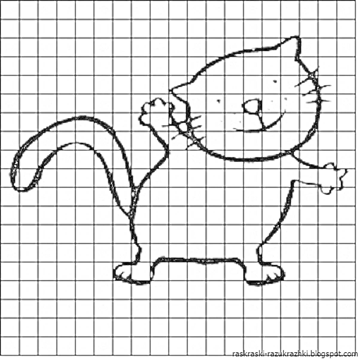 Раскраска Кошка, стоящая на задних лапах и машущая лапой