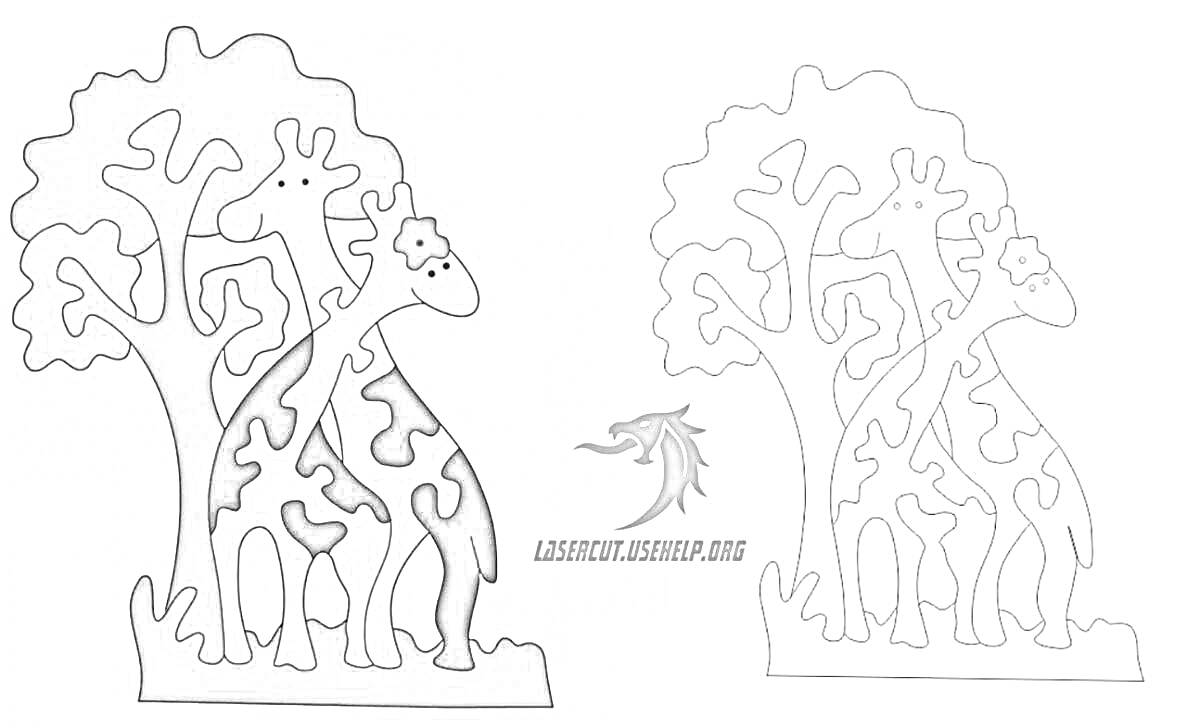 Раскраска Жирафы под деревом из фанеры