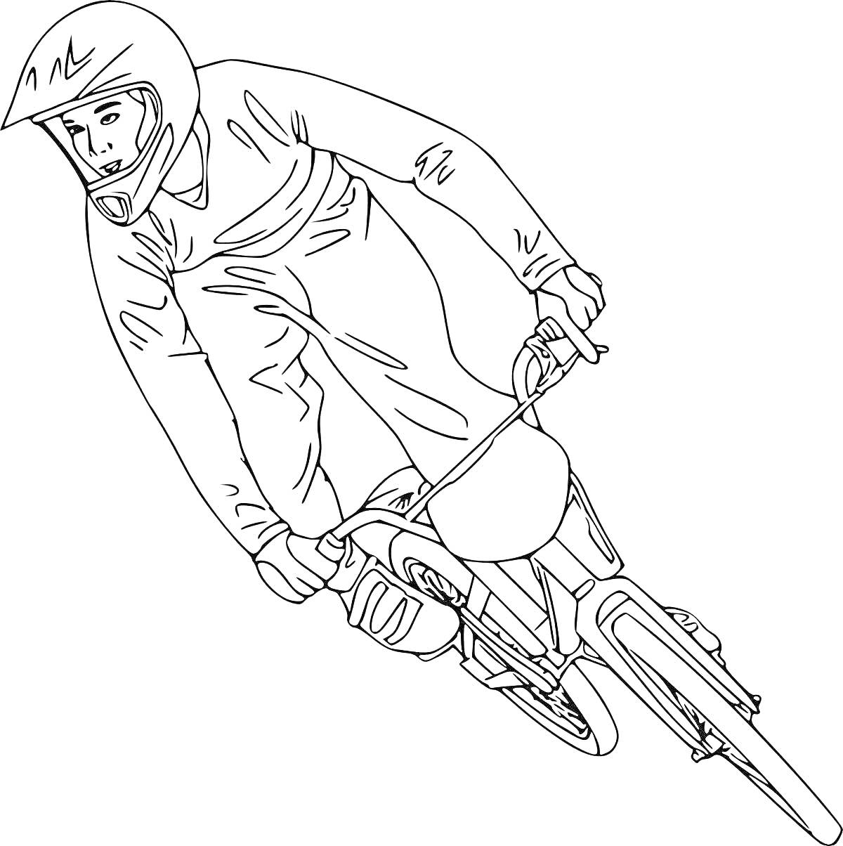 Раскраска Человек в шлеме на трюковом велосипеде