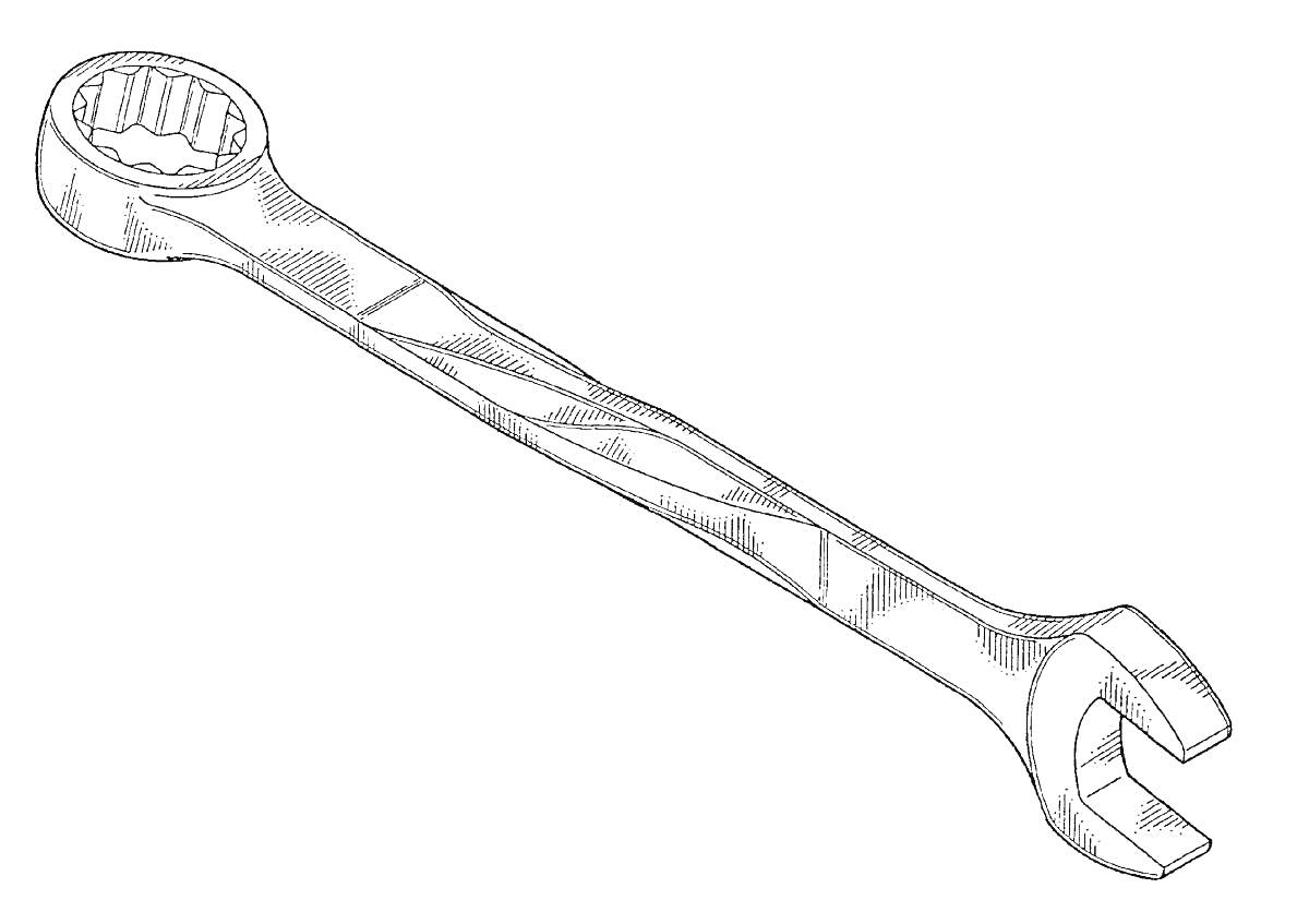 На раскраске изображено: Инструмент, Гаечный ключ, Ручной инструмент, Механика, Ремонт