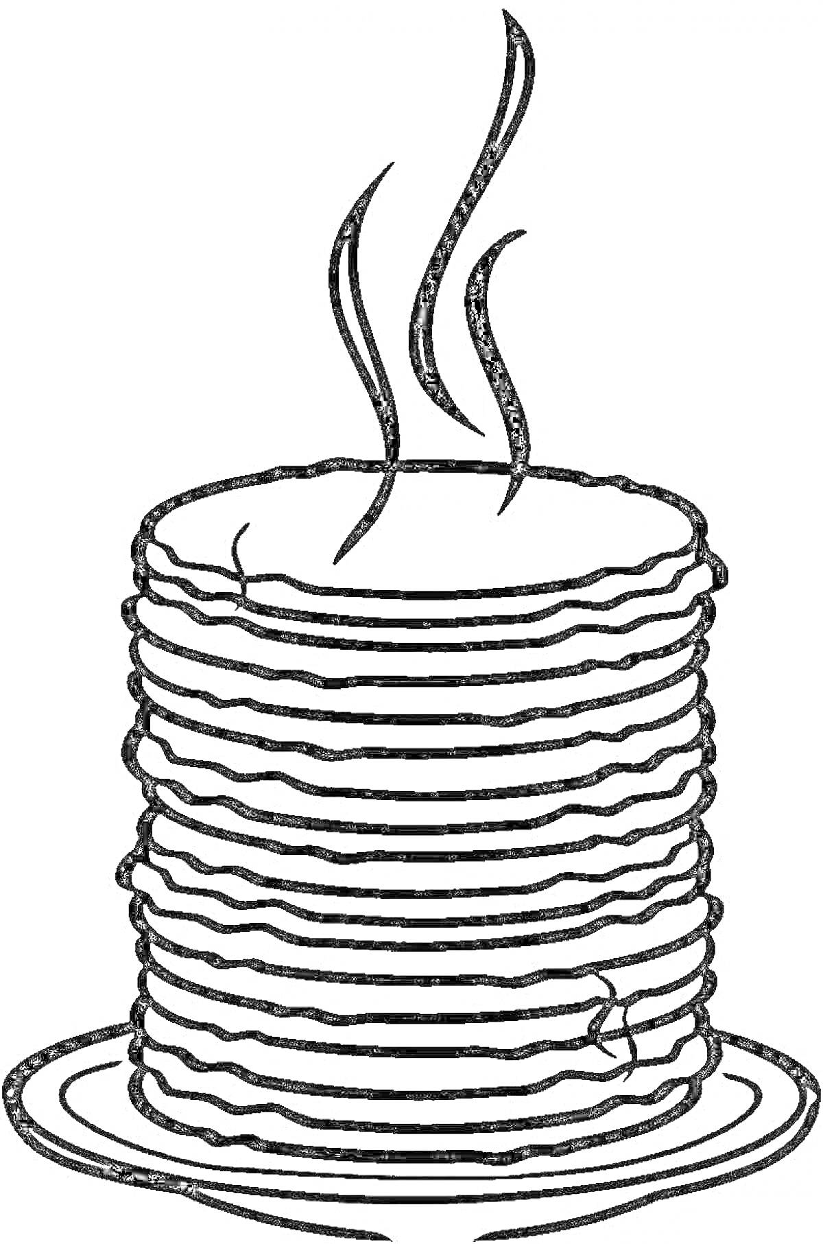 Раскраска Высокая стопка панкейков на тарелке с паром