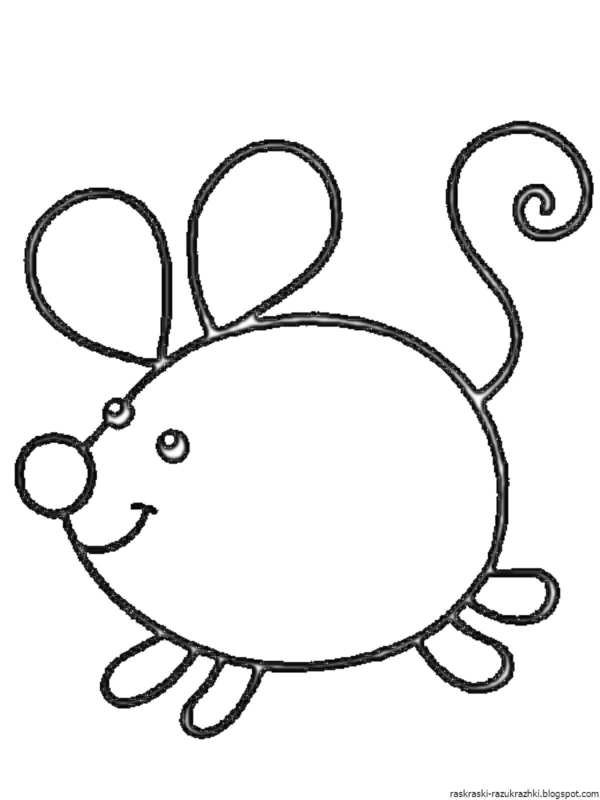 Раскраска Мышка с большими ушами и закрученным хвостиком