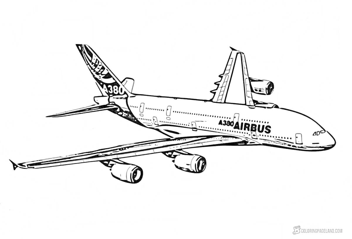 Раскраска Самолет Airbus в полете