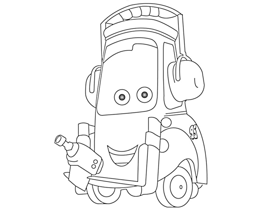 Раскраска Машина с наушниками, держащая канистру