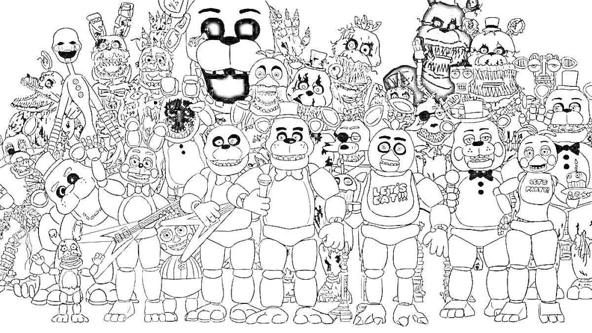 Персонажи из мультиков, включая различных аниматроников и других персонажей