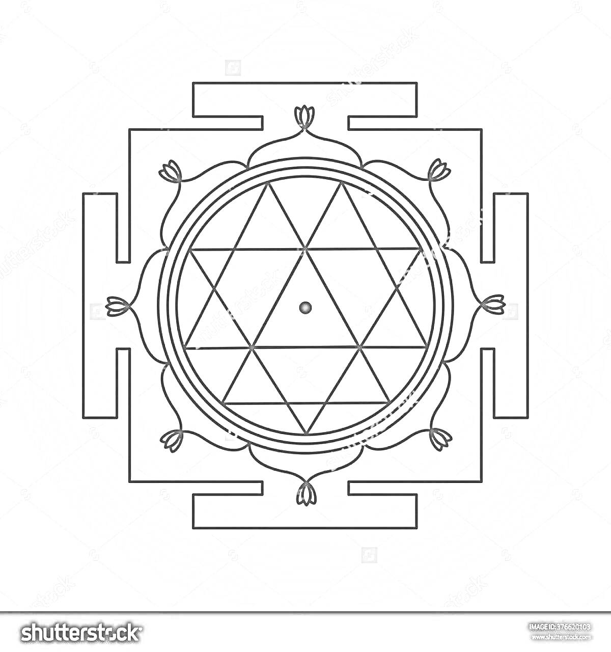 Янтра с треугольниками и лотосом, внутри квадрата с дверями