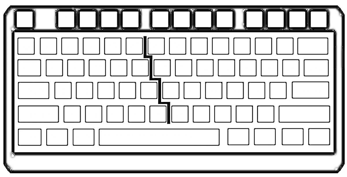 Раскраска Клавиатура с функциональными клавишами, цифровым блоком, пробелом и раскладкой QWERTY
