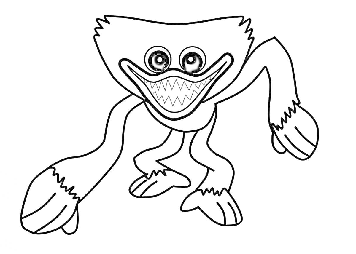 На раскраске изображено: Персонаж, Глаза, Улыбка, Зубы, Длинные руки, Кисси Мисси