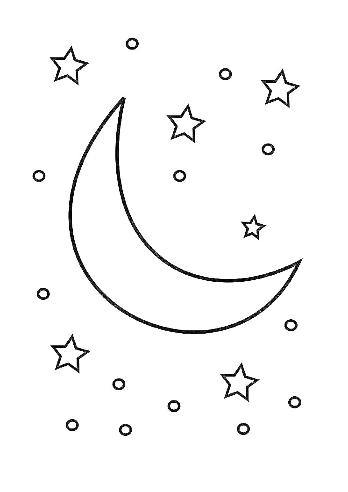 Раскраска Луна, звезды и точки