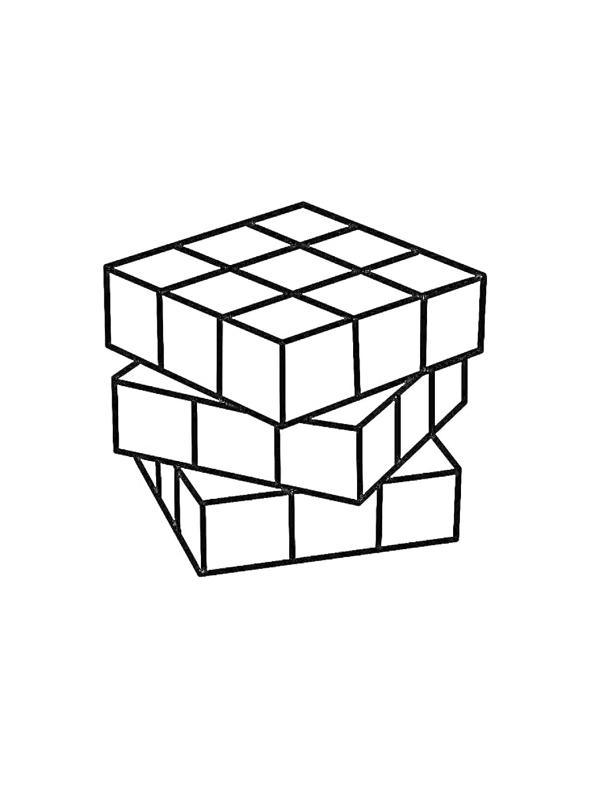 Раскраска Изображение вращающегося Кубика Рубика с тремя поворотами