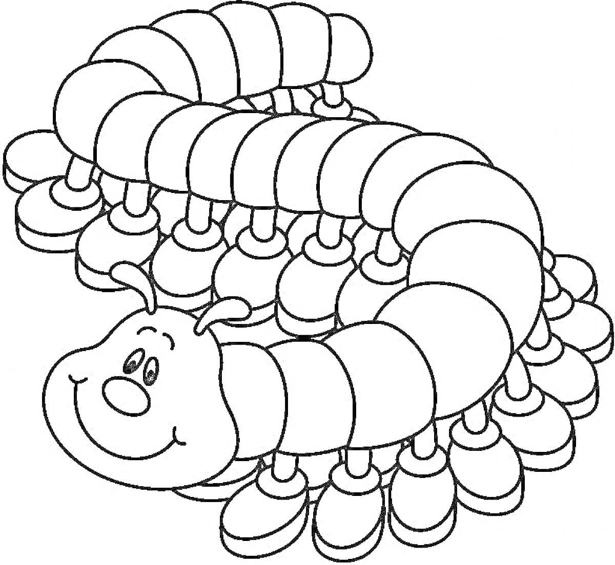 Раскраска Смешная улыбающаяся сороконожка с антеннками и множеством ног