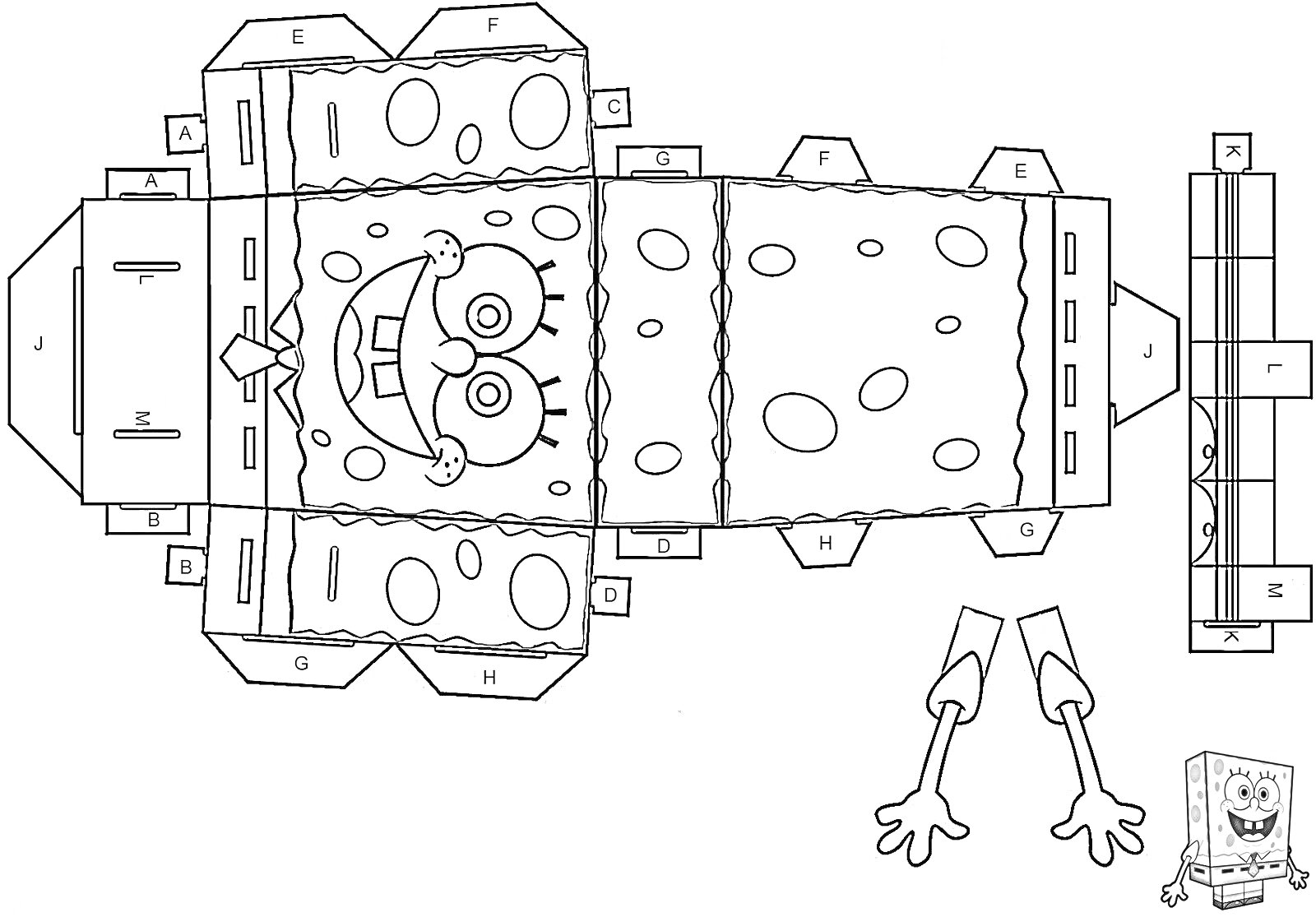 бумажная модель Губки Боба с отдельными руками