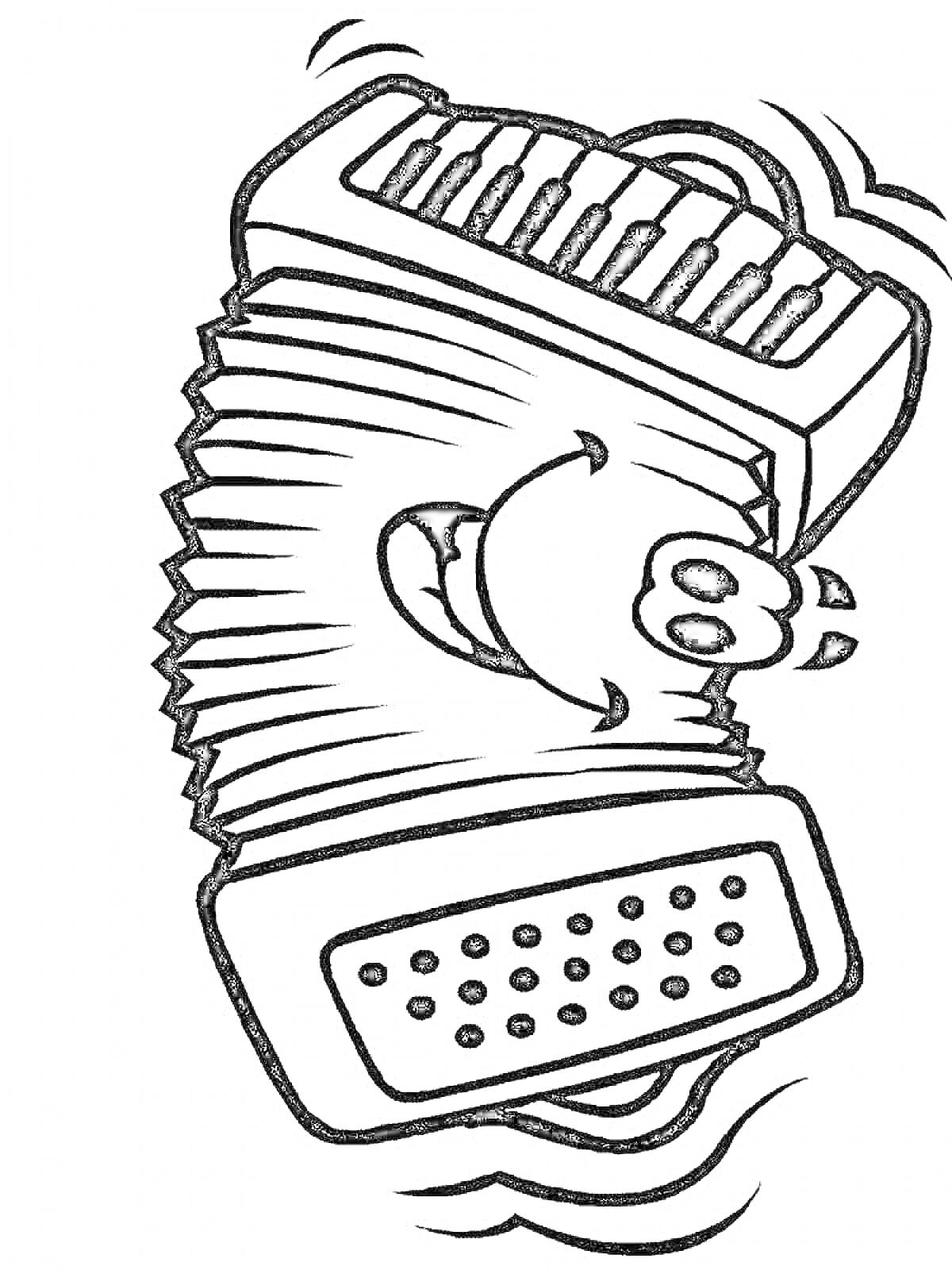 Раскраска Гармошка с улыбающимся лицом и клавишами