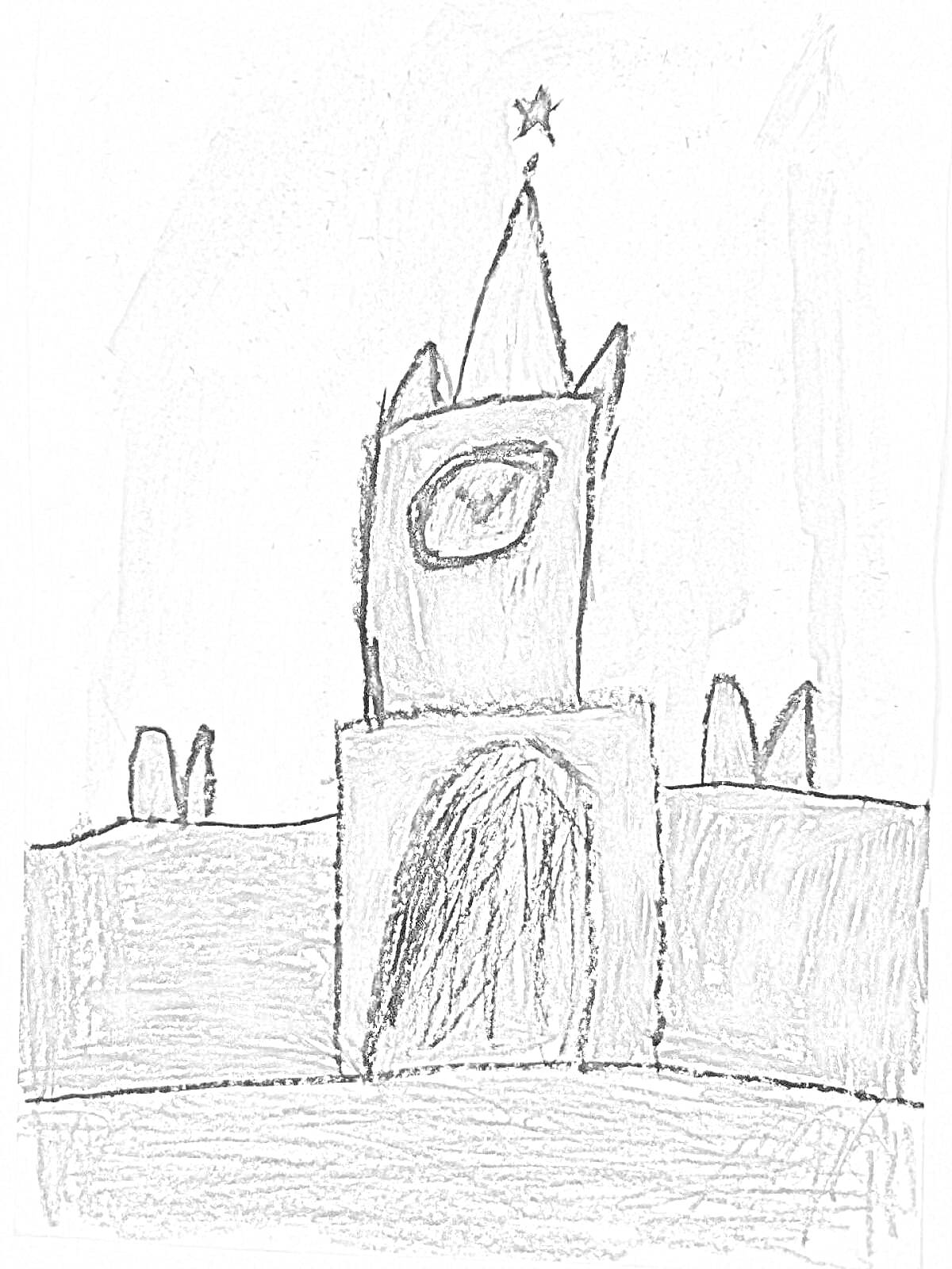 На раскраске изображено: Спасская башня, Кремль, Москва, Россия, Часы, Стена