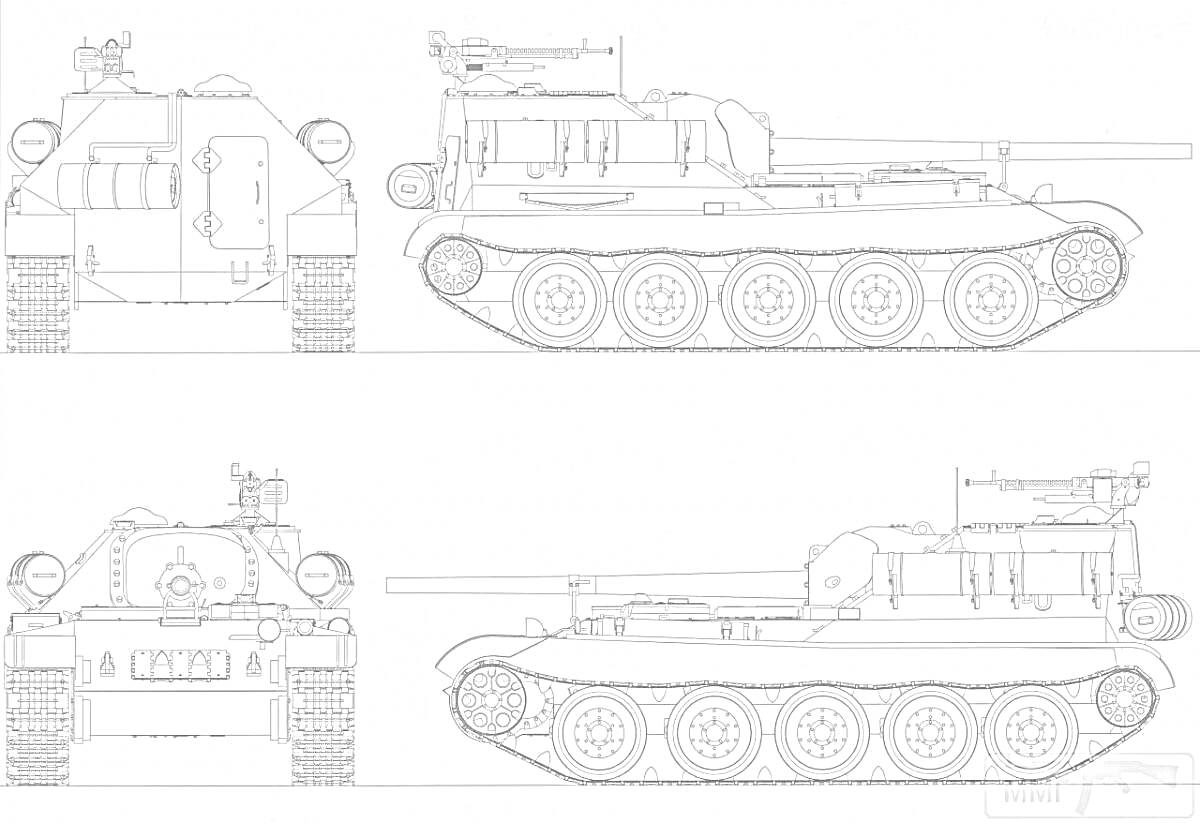 Раскраска Черно-белые контурные рисунки танка БТ-7, вид спереди, сбоку и сзади