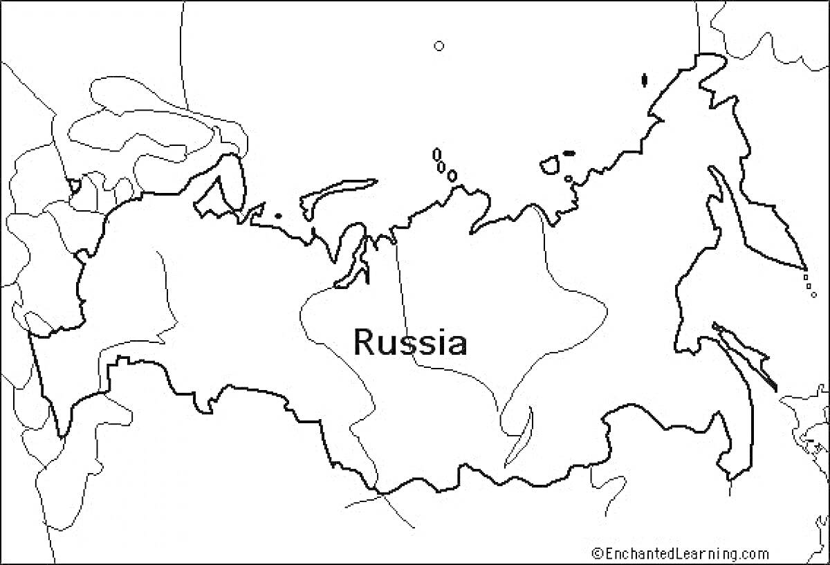 Контурная карта России с обозначением границ