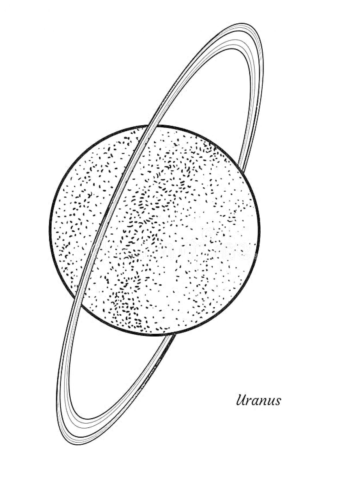 Раскраска планета Уран с кольцами и текстом Uranus