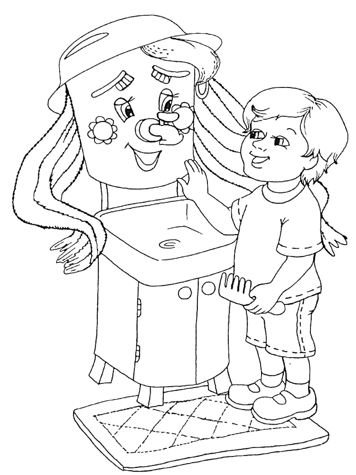 РаскраскаМойдодыр и мальчик у раковины
