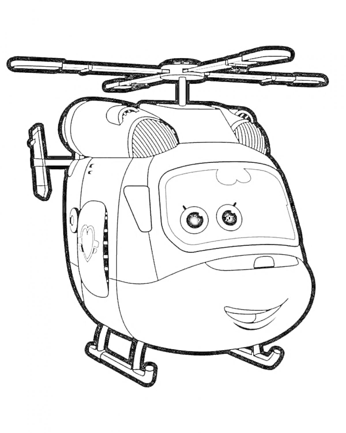 Раскраска Вертолет с лицом и большими глазами