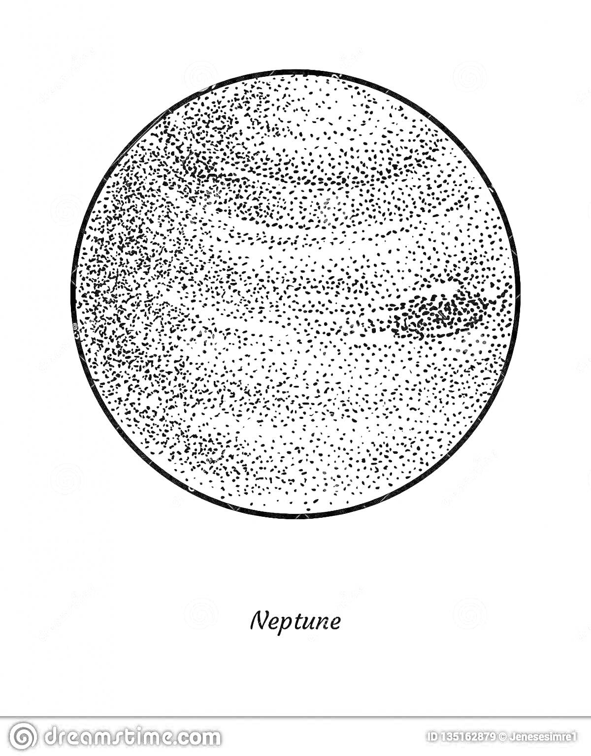 Раскраска Нептун, планета с тёмными и светлыми отметинами в виде линий и пятен