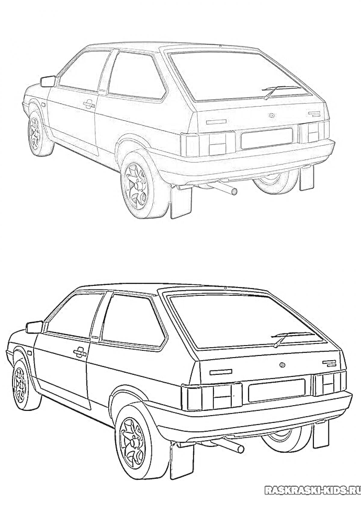 Раскраска Раскраска ваз 2109 с деталями кузова, окон, колес и выхлопной трубы
