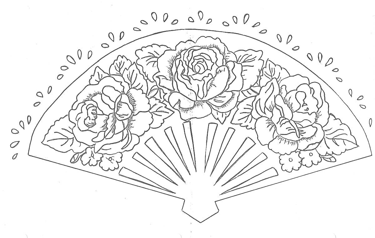 На раскраске изображено: Розы, Листья, Цветы, Восточный стиль