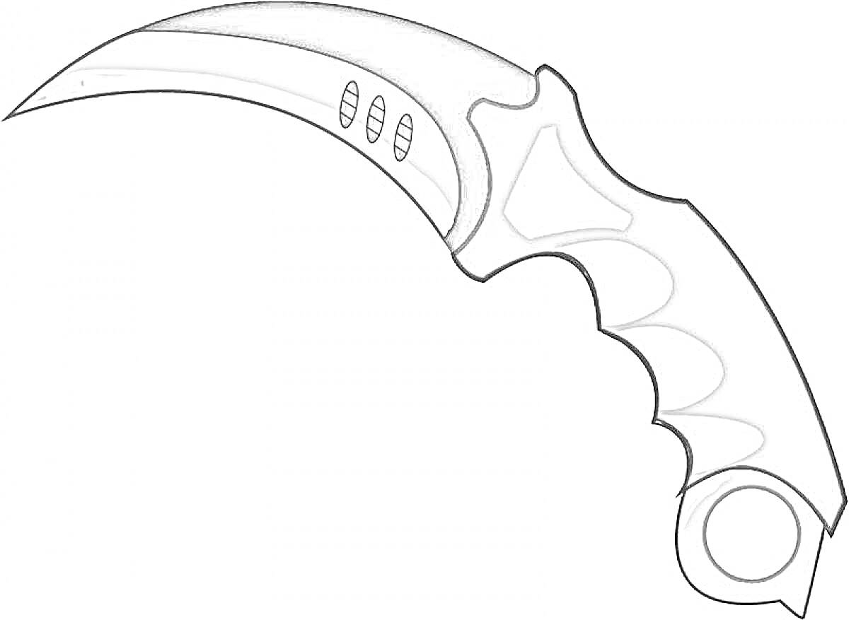 На раскраске изображено: Керамбит, Standoff 2, Нож, Черная рукоятка, Оружие