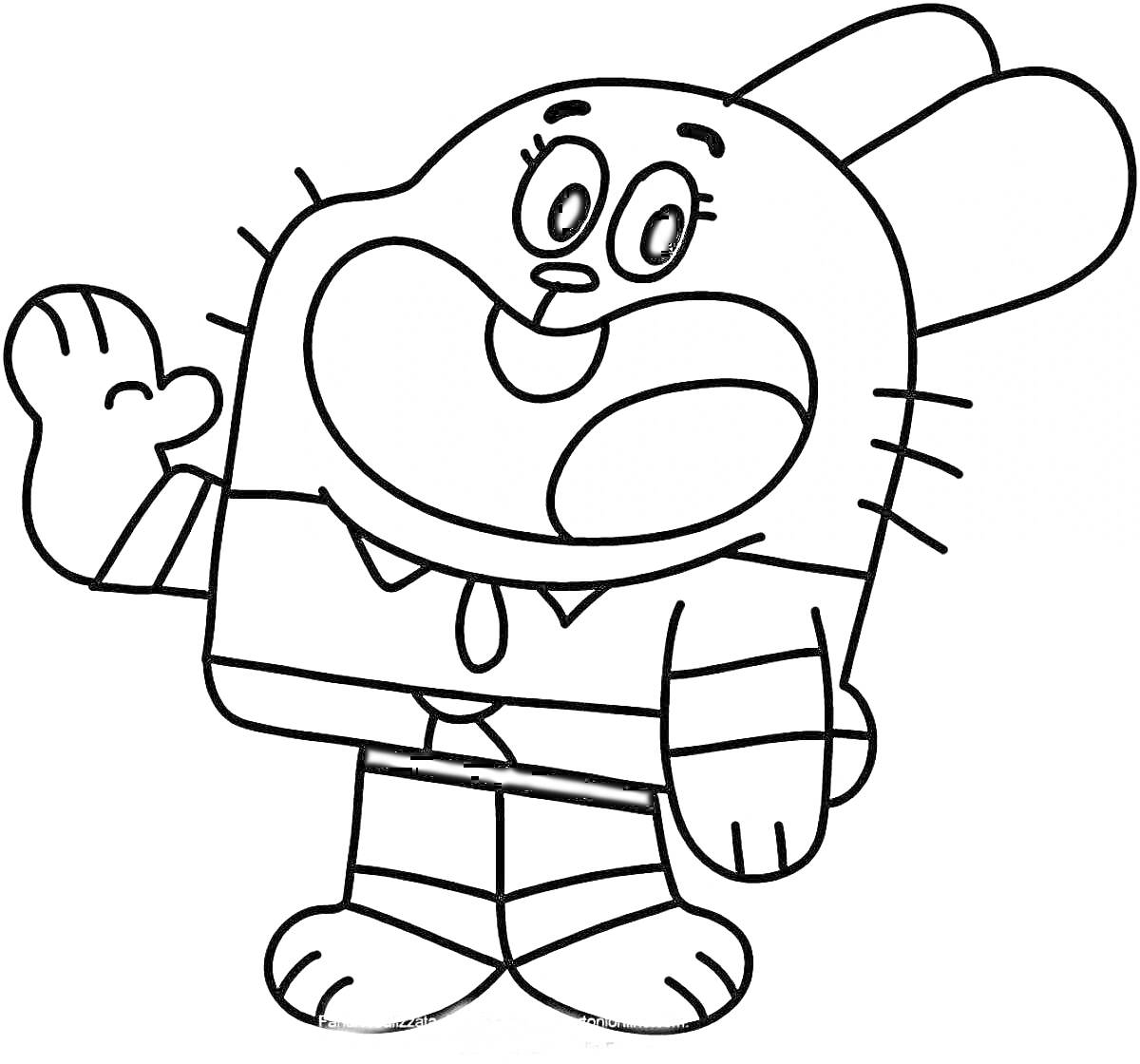 Раскраска Кричащий персонаж с волнистыми ушами в костюме с галстуком, машущий рукой
