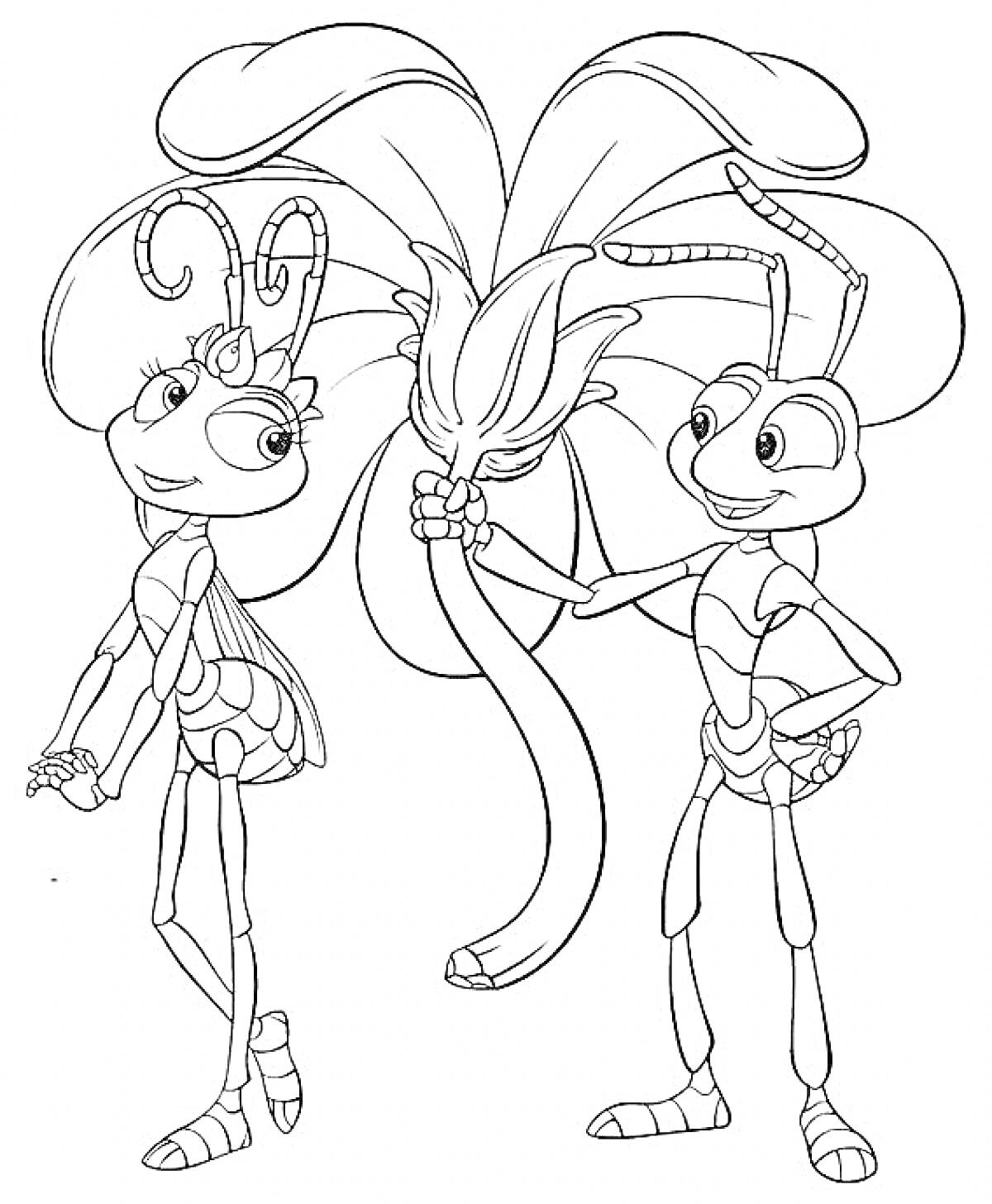 Раскраска Два муравья с большими листьями