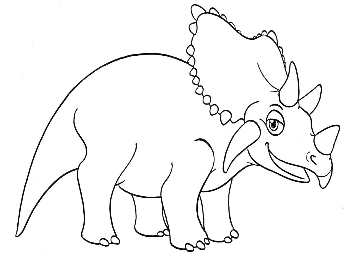 Раскраска Динозавр трицератопс с рогами и воротником (раскраска для детей)