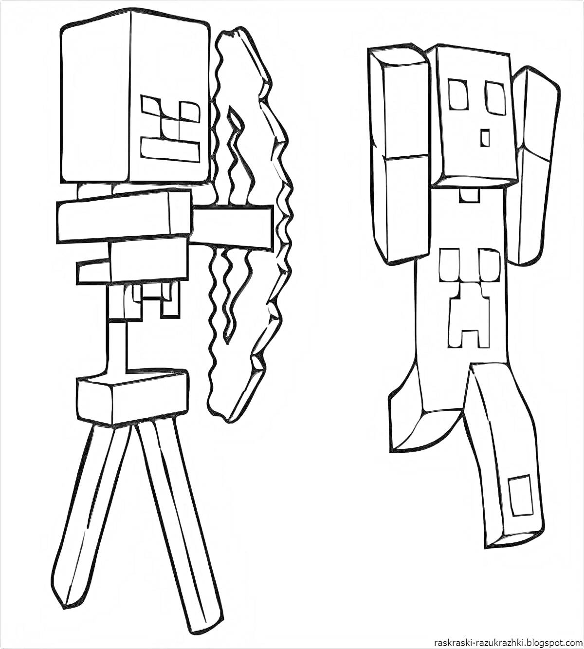 Раскраска Эндермен и скелет с луком из игры Minecraft