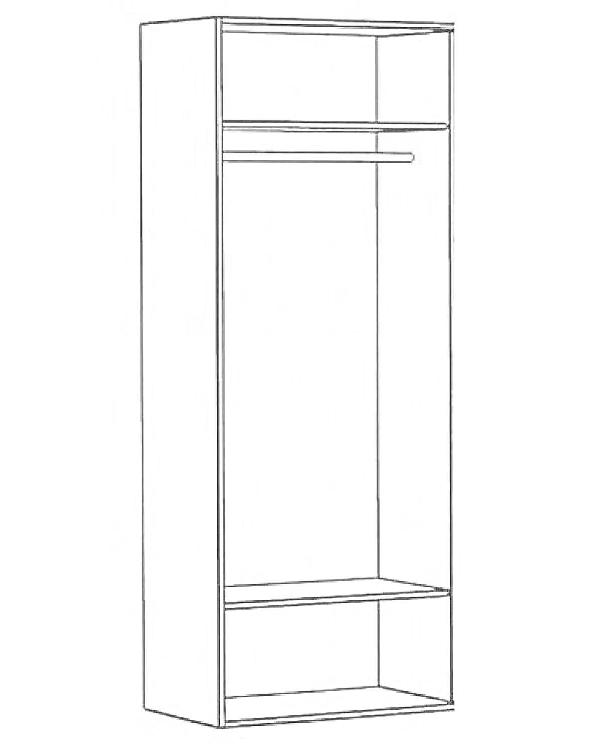 Раскраска Шкаф для одежды с верхней полкой, штангой для вешалок и нижней полкой