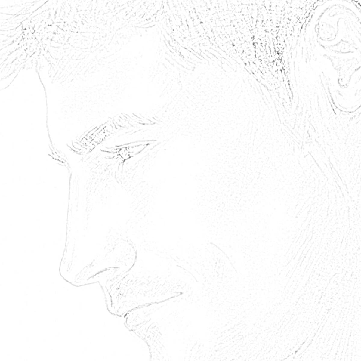 Раскраска Портрет мужчины в профиль, выполненный в черно-белых тонах