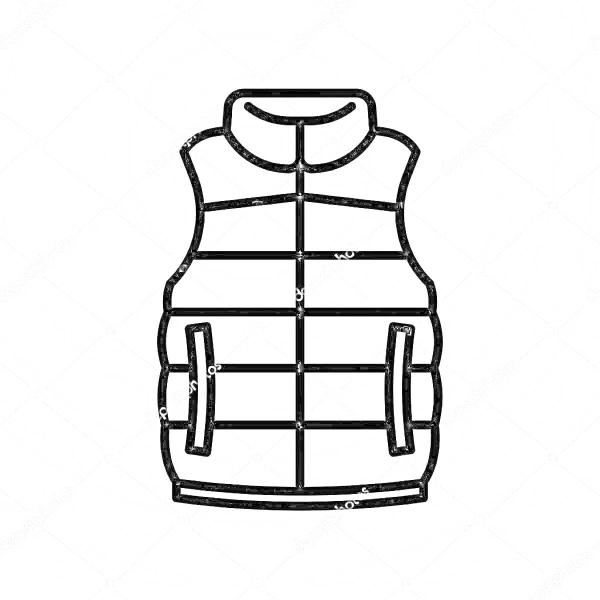 На раскраске изображено: Жилет, Одежда, Карманы, Полосы