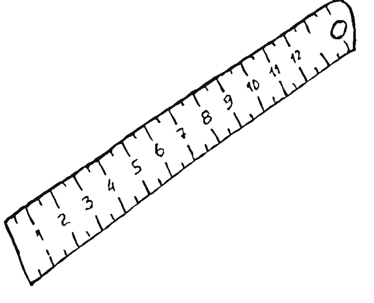 Линейка с отметками от 1 до 12 и отверстием на одном конце